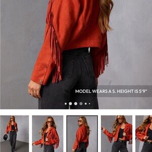 Vici Terracotta Fringe Bomber Jacket